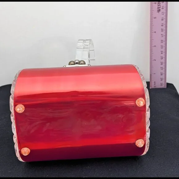 Wow FLORIDA HANDBAGS of Miami RED METALLIC & Clear Lucite Purse from the 1950s - Picture 4 of 6